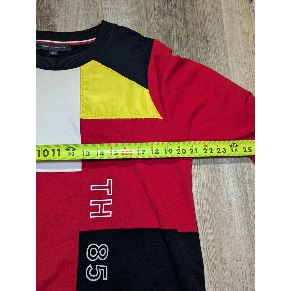 Tommy Hilfiger Mens Colorblock Crewneck Sweatshirt Red Yellow Navy - Picture 5 of 7